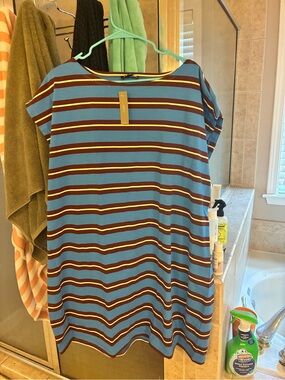 J. Crew Blue, Maroon & Yellow Striped Top